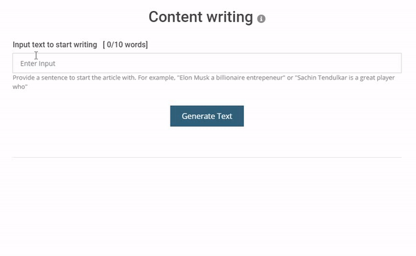 Content writing using NLP-based text generation models. Provide input to generate content using AI writer.